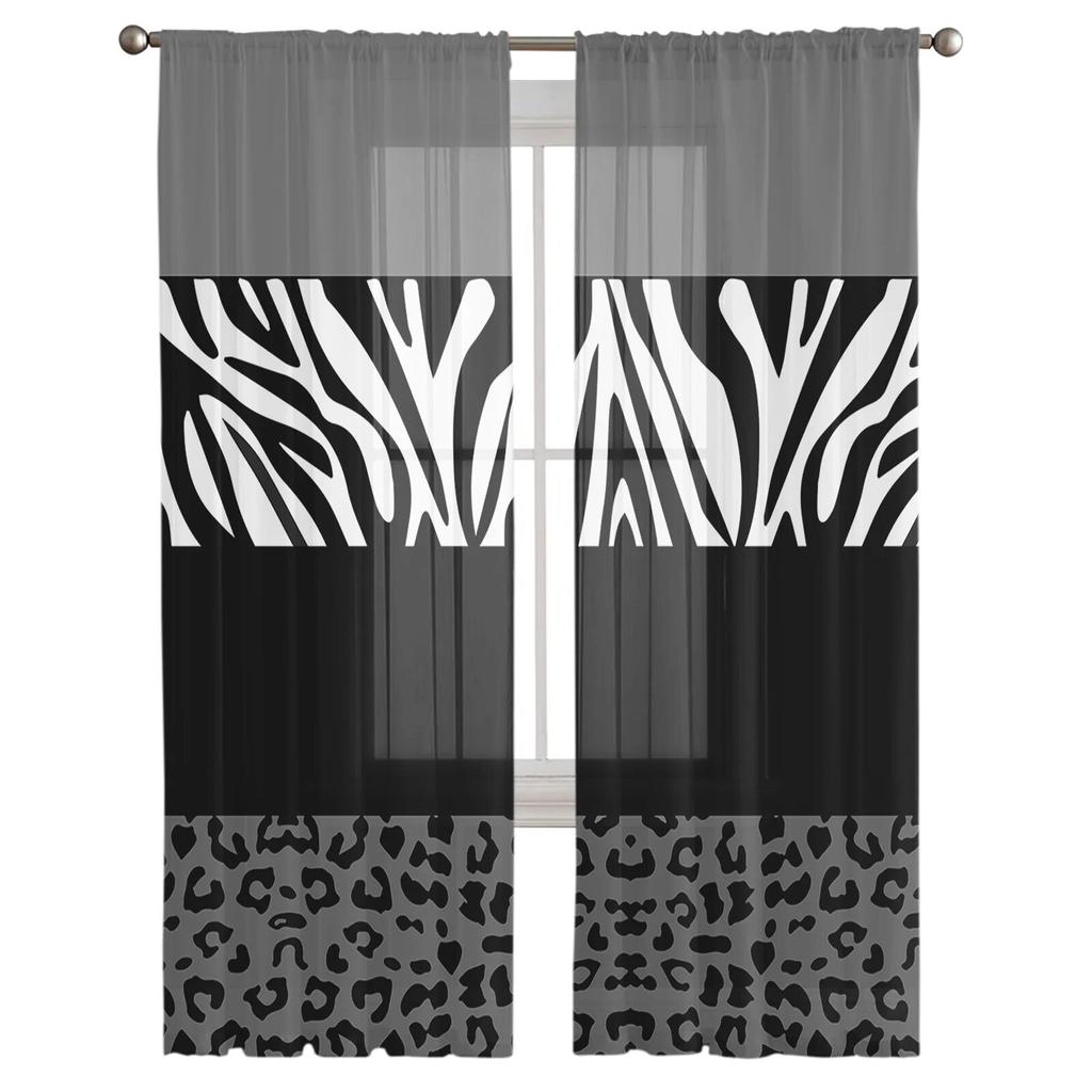 Leopard Zebra Print Gauze Curtains For Kids Bedroom Kitchen Living Room Holiday Decor Voile Screen