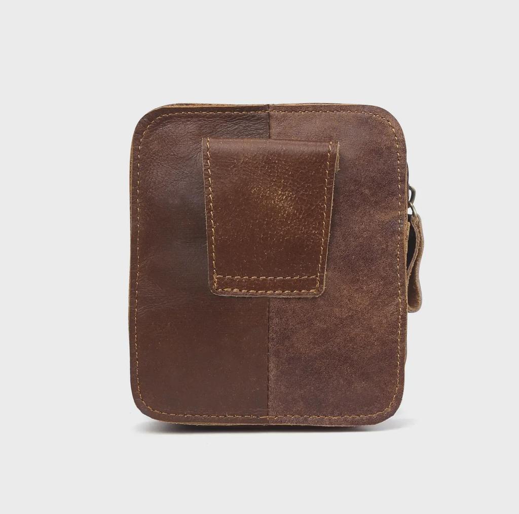 Мужская поясная сумка из натуральной матовой кожи - прочная спортивная и рабочая поясная сумка на молнии