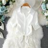 Летняя повседневная белая блузка женская однотонная женская рубашка на пуговицах рубашка с коротким рукавом топ с завязкой на талии элегантные офисные женские топы