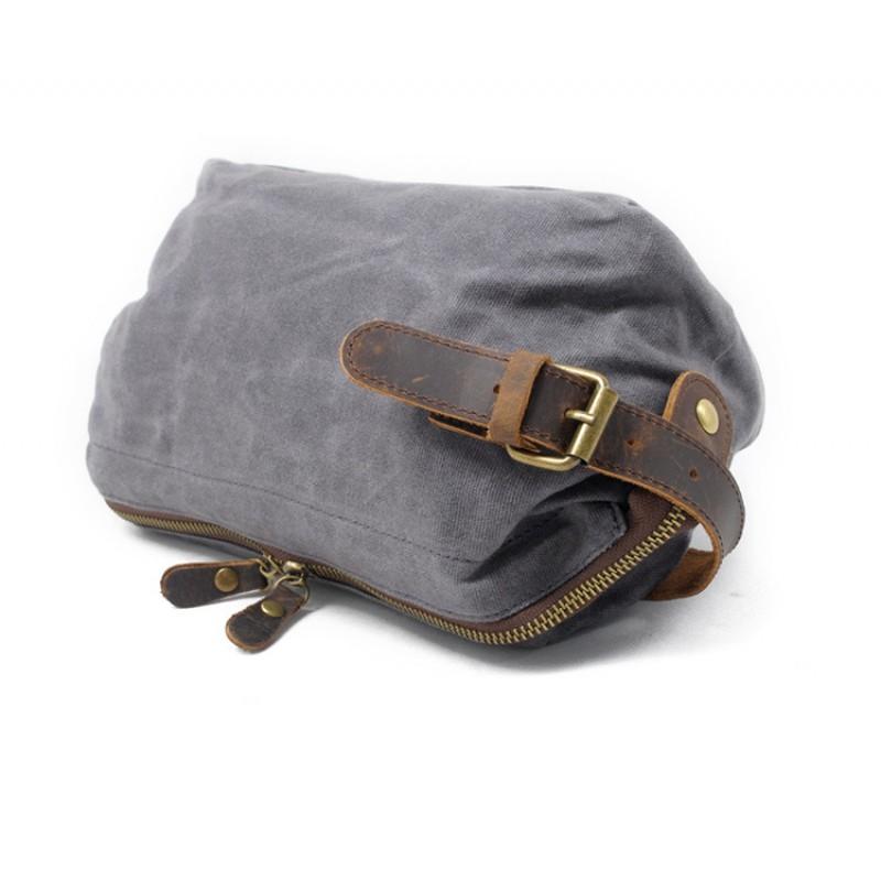 Mens Waterproof Wax Canvas Travel Toiletry Bag Retro Handheld Carry-all Pouch Outdoor Trip Black