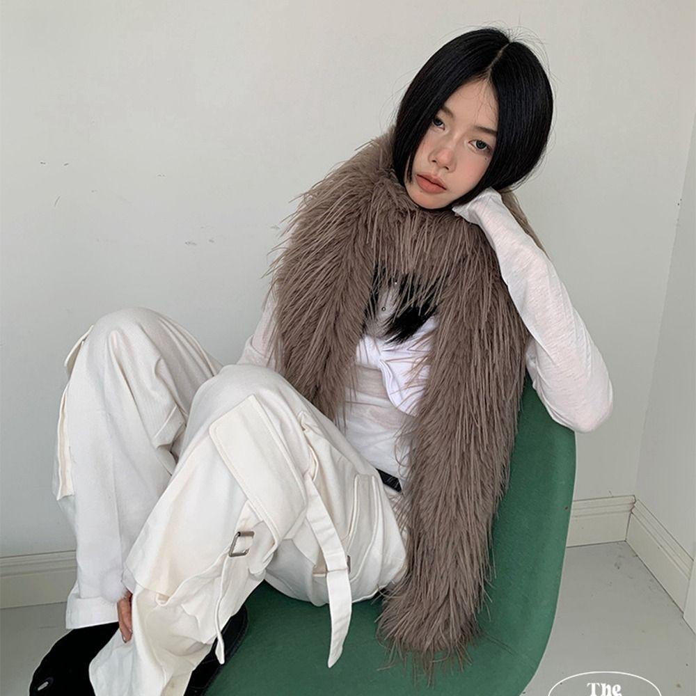 Harajuku Imitation Fur Scarf Pure Color Y2K Scarves Elegant Fluffy Shawl Wrap Student