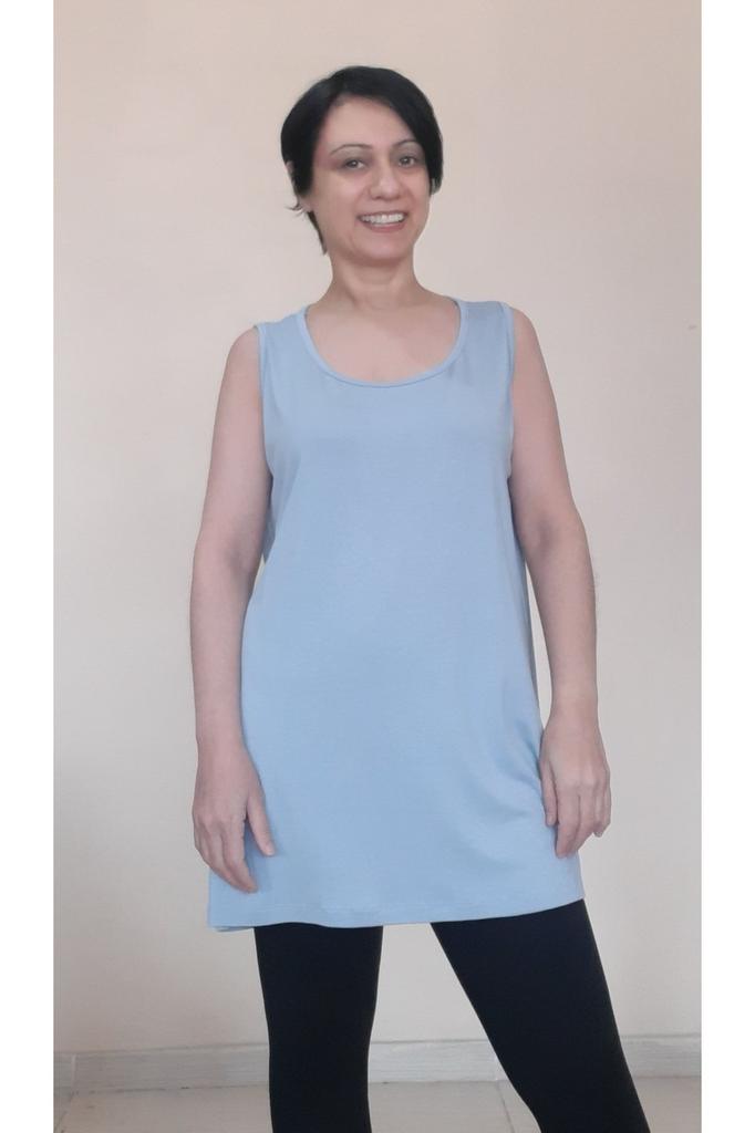 Women's Style Big Size T-Shirt Ice Blue Thick Strap Combed Cotton Viscose T-Shirt