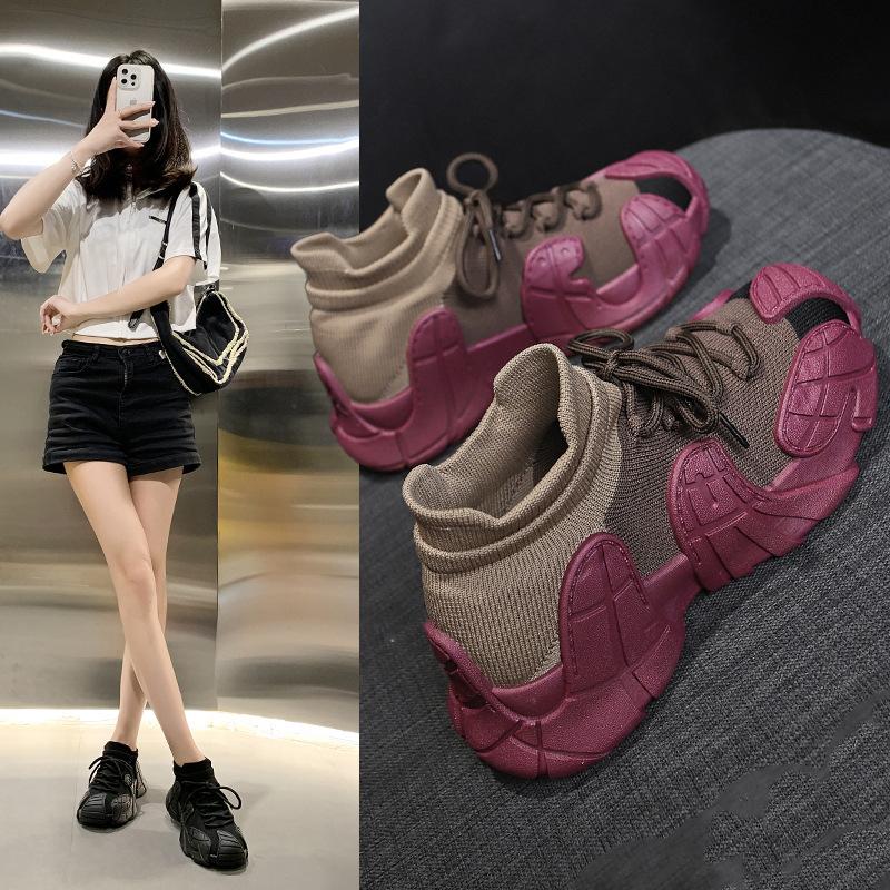 Кроссовки новые спортивные кроссовки из летучего трикотажа повседневные на толстой подошве легкие эластичные носки обувь женские весенне-осенние