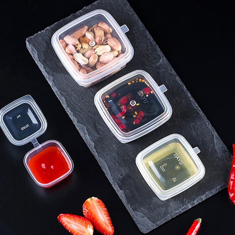 50Pcs/Pack Square Sauce Cup With Cover Clear Mini Plastic Dipping Sauce Cups