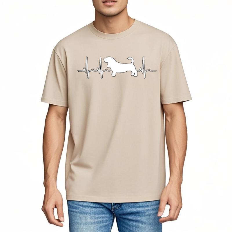 Funny tshirt Street Wear Unisex Oneck tshirt Casual Dachshund Heartbeat Silhouette Design Minimalist Teeshirt Teenagers Tee shirt