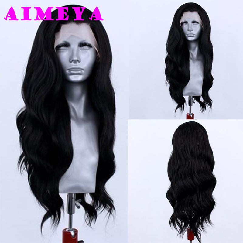 AIMEYA Synthetic Black Lace Front Wig for Women Natural Wave Free Part Natural Hairline Heat Resistant Daily Wear Cosplay Wigs