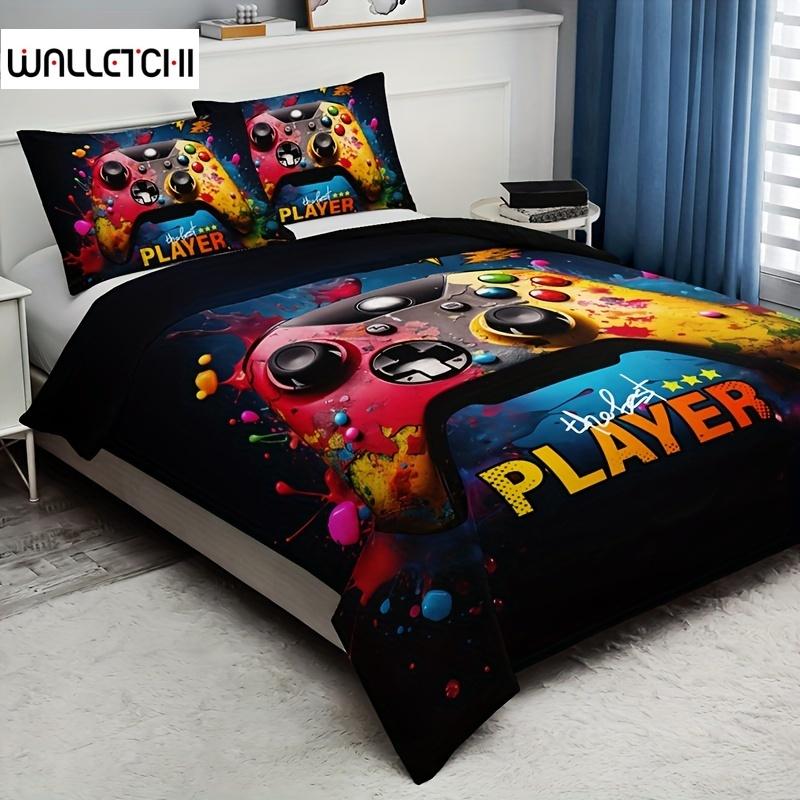 Duvet Cover Set Color Graffiti Gamepad  (1 Duvet Cover + 2 Pillowcase) Soft Breathable HD Printing Bedding Set For Home Decor