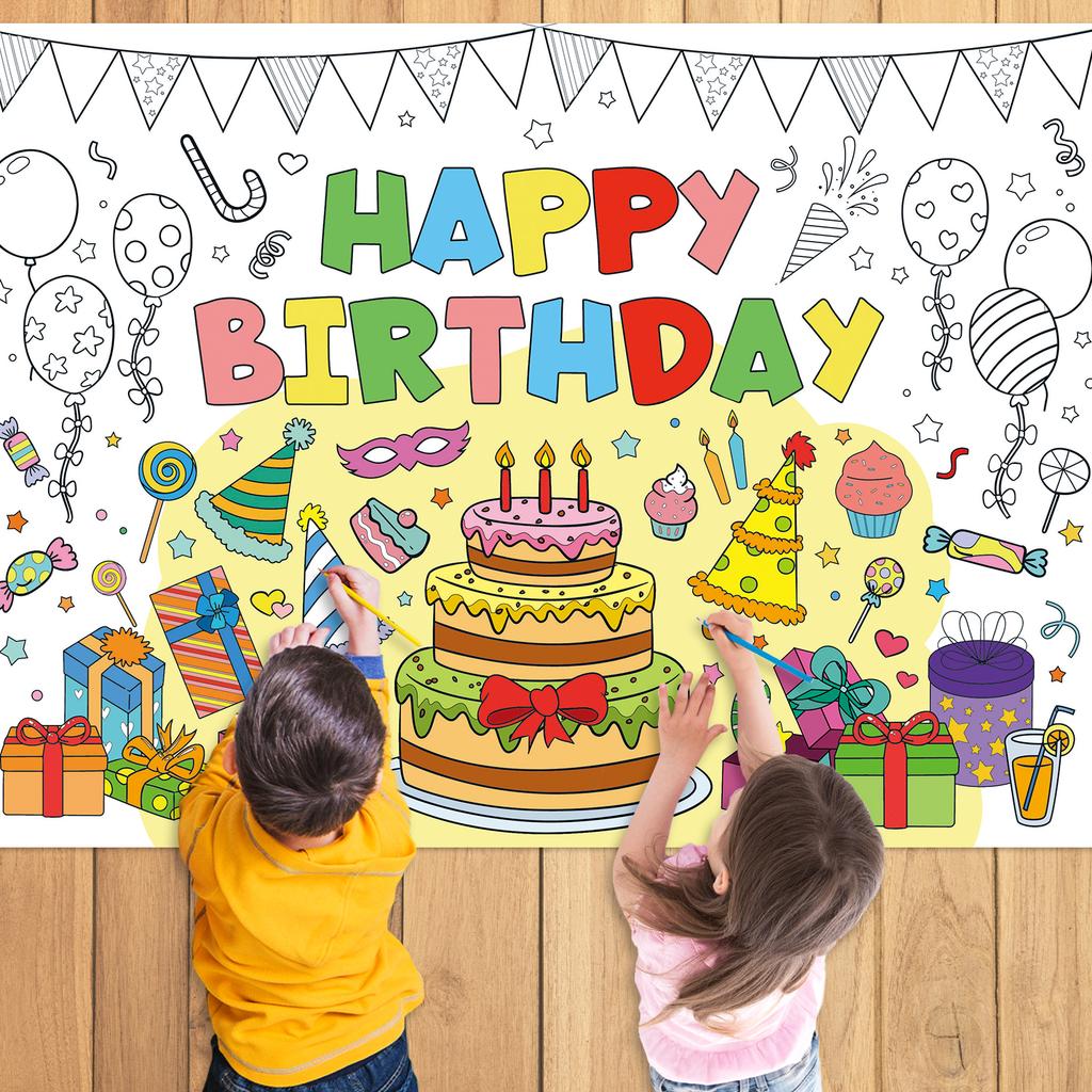 Large Children Drawing Diy Birthday Sticky Color Filling Paper Coloring Paper Coloring Tablecloth For Kids Early Educational Toy