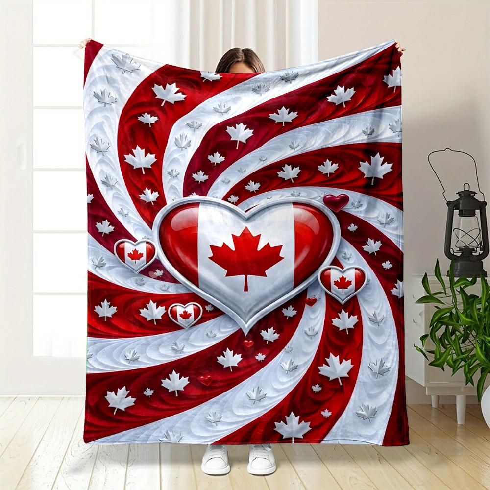 Heart-Shaped Canadian Maple Leaf Design Patterned flannel blanket perfect for the bedroom living room, sofa, or a little nap