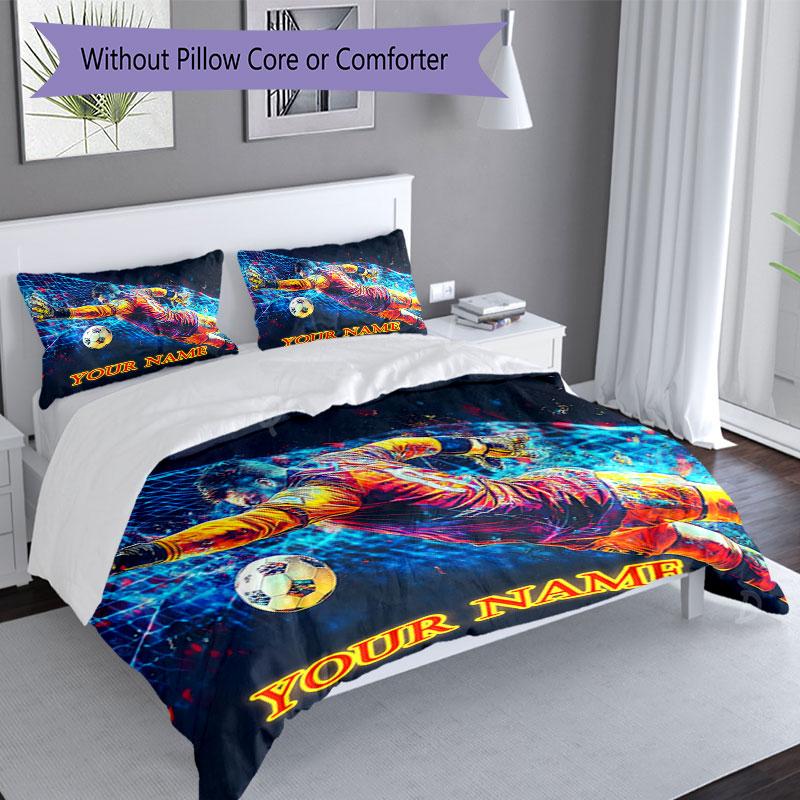 3PC Custom Name Goalkeeper Action Bedding Set Duvet Cover Closure Includes 1 Duvet Cover & 2 Pillowcases for Bedroom