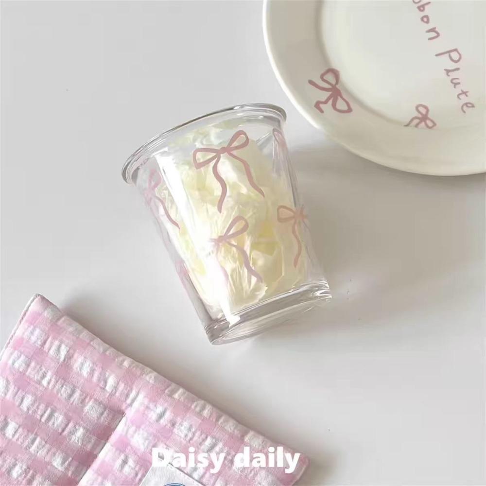 Drinkware Glass Cup Pink Bow Transparent Mug New Drinking Cup  Dessert