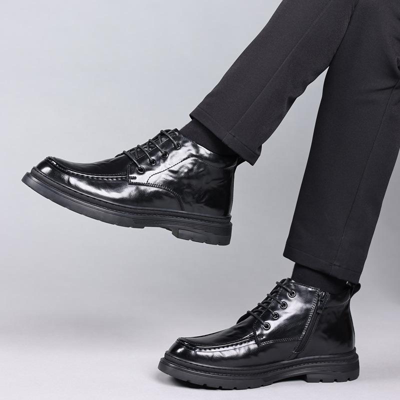 Зимние теплые мужские кожаные туфли кожаные повседневные хлопковые туфли деловые туфли-оксфорды с высоким голенищем кожаные ботинки бархатные мужские туфли ботинки