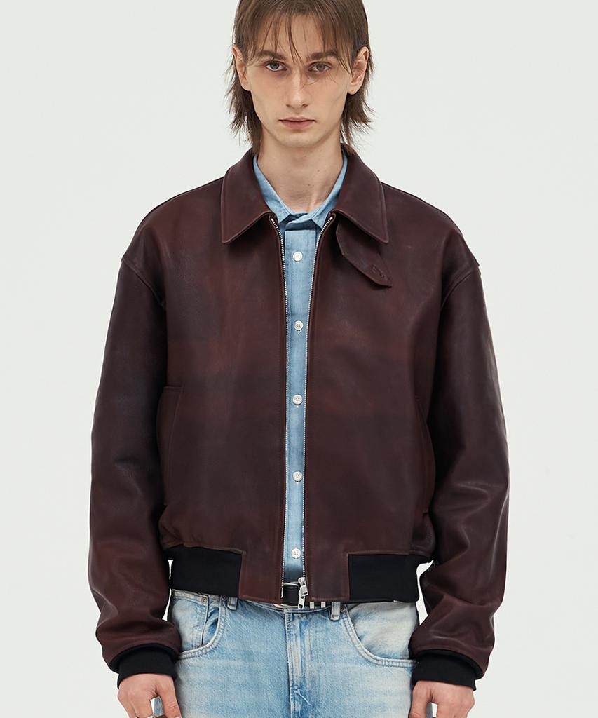 Doffjason Goat Leather Coated Blouson Walnut Brown