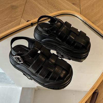 2024 Гладиатор Летние Массивные Женские Сандалии Мода Закрытый Носок Платформа Плоская Подошва Шлепанцы Женские Уличные Повседневные Туфли Пляжные Сандалии