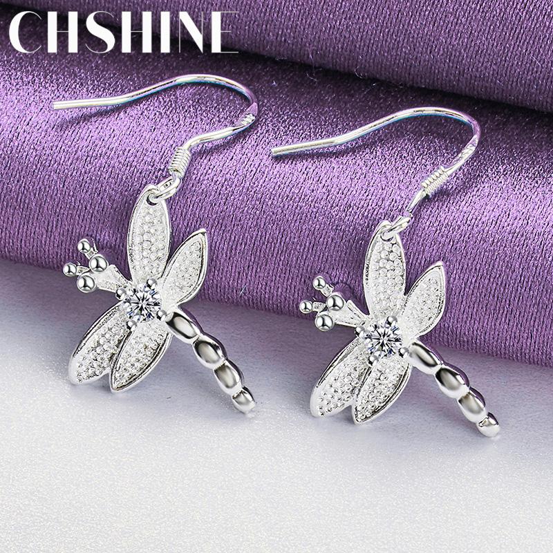 CHSHINE 925 стерлингового серебра стрекоза циркон серьги-подвески для женщин свадебная вечеринка модные украшения-шармы