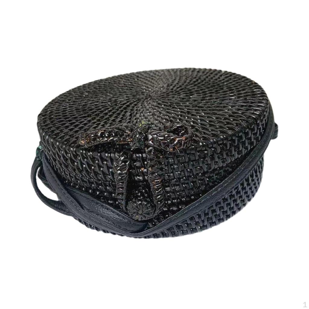 Round Rattan Bag Lightweight Woven Handbag for Women Shoulder Vacation