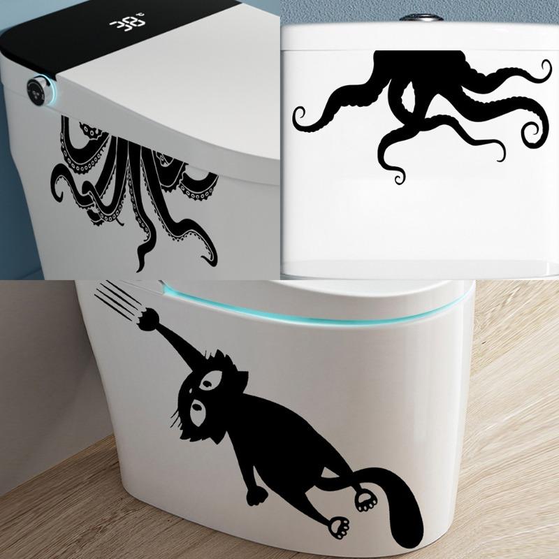 2 шт. забавные черные наклейки для туалета с кошками DIY ПВХ декоративные мультяшные настенные украшения для дома и туалета художественные наклейки