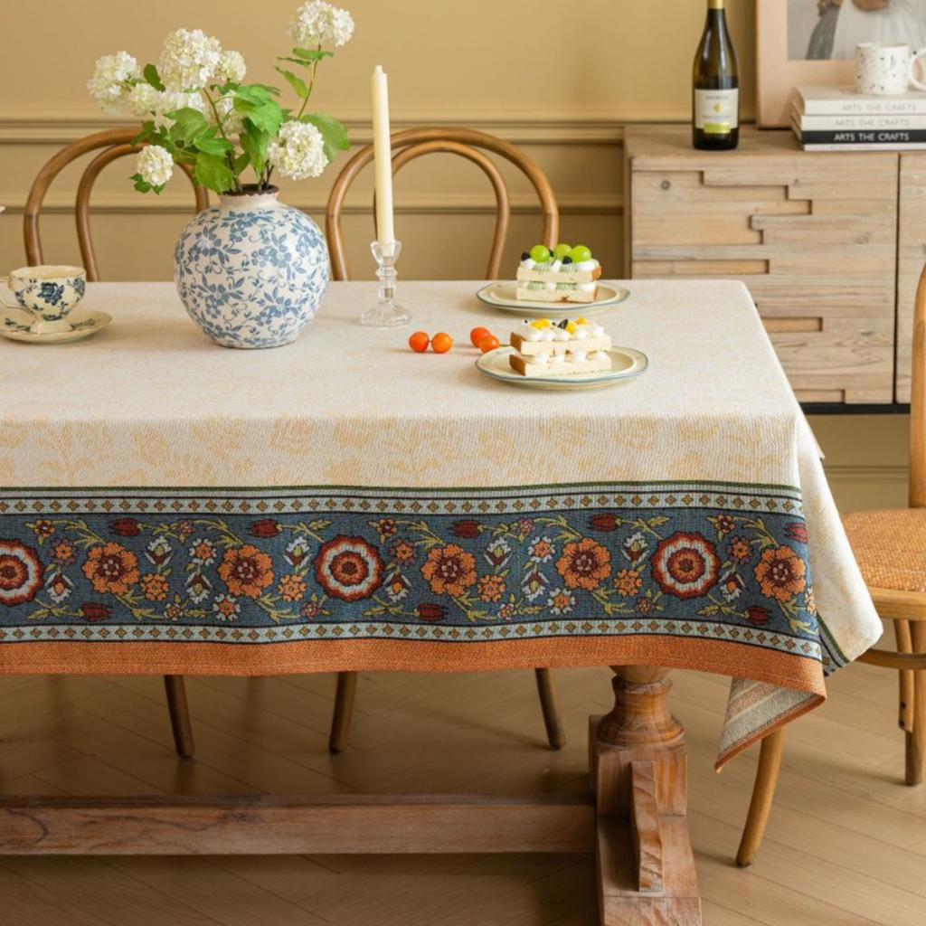 Скатерть для журнального столика Ткань Колокольчики Цветочный жаккард Загнутый край Литературная Прямоугольная Скатерть для обеденного стола