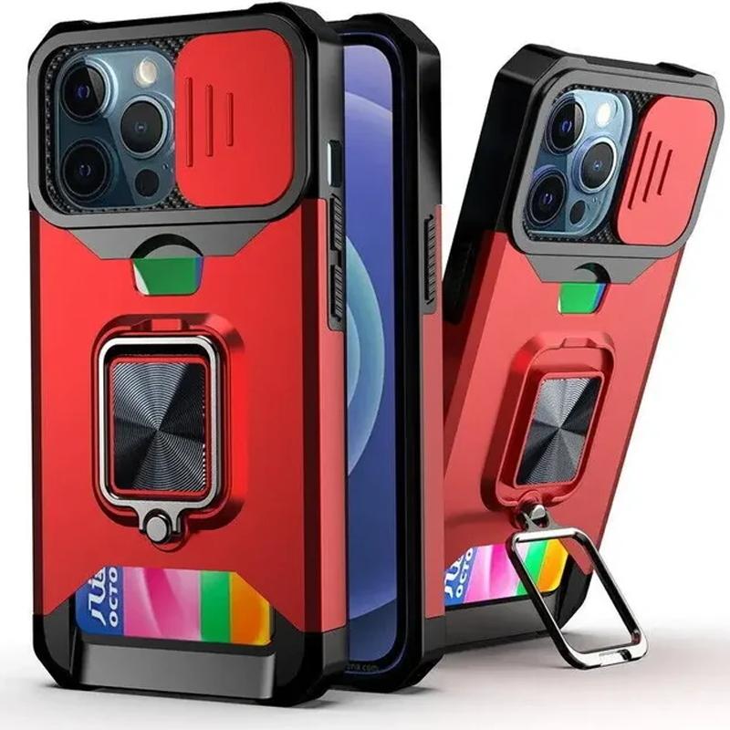 Ударопрочный тяжелый жесткий чехол с металлической подставкой и слотом для карт для iPhone 16 Pro Max 15 Pro Max 14 Pro Max