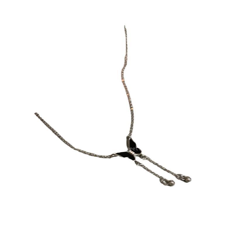 Pure Desire Wind Black Butterfly Tassel Necklace Women'S Trend Sweater Chain Versatile Clavicle Chain Accessories