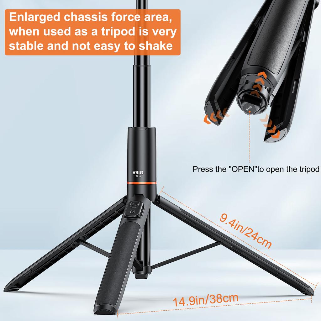 VRIG TP 19 Раздвижная селфи-палка-штатив для телефона Макс.. Длина 160 см 63 дюйма со штативом для телефона с пультом дистанционного управления для влога