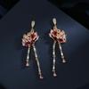 925  Temperament Long Butterfly Tassel Drop Earrings Pink Red Cubic Zirconia Trending Gold Color Women Jewelry Gift