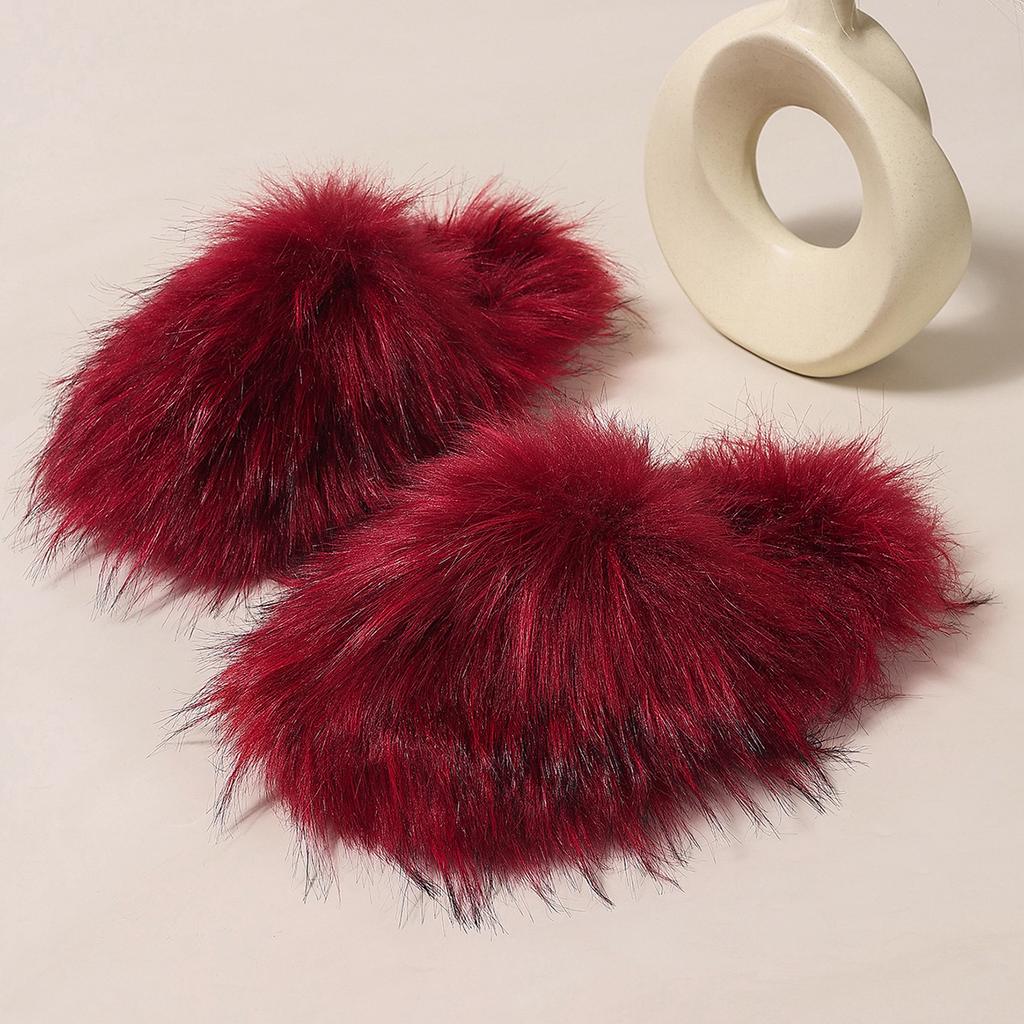 Мода Мода Теплые тапочки Роскошные тапочки Женские Открытый носок Мех енота Слайды Женская обувь Женские Плоские Полутапочки Удобная обувь