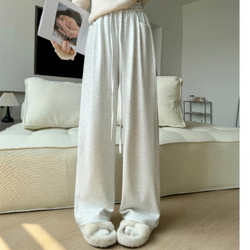 Coffee Glutinous Rice Pants for Women In Autumn and Winter New High-waist Drooping Wide-leg Pants Lazy Knitted Casual Pants