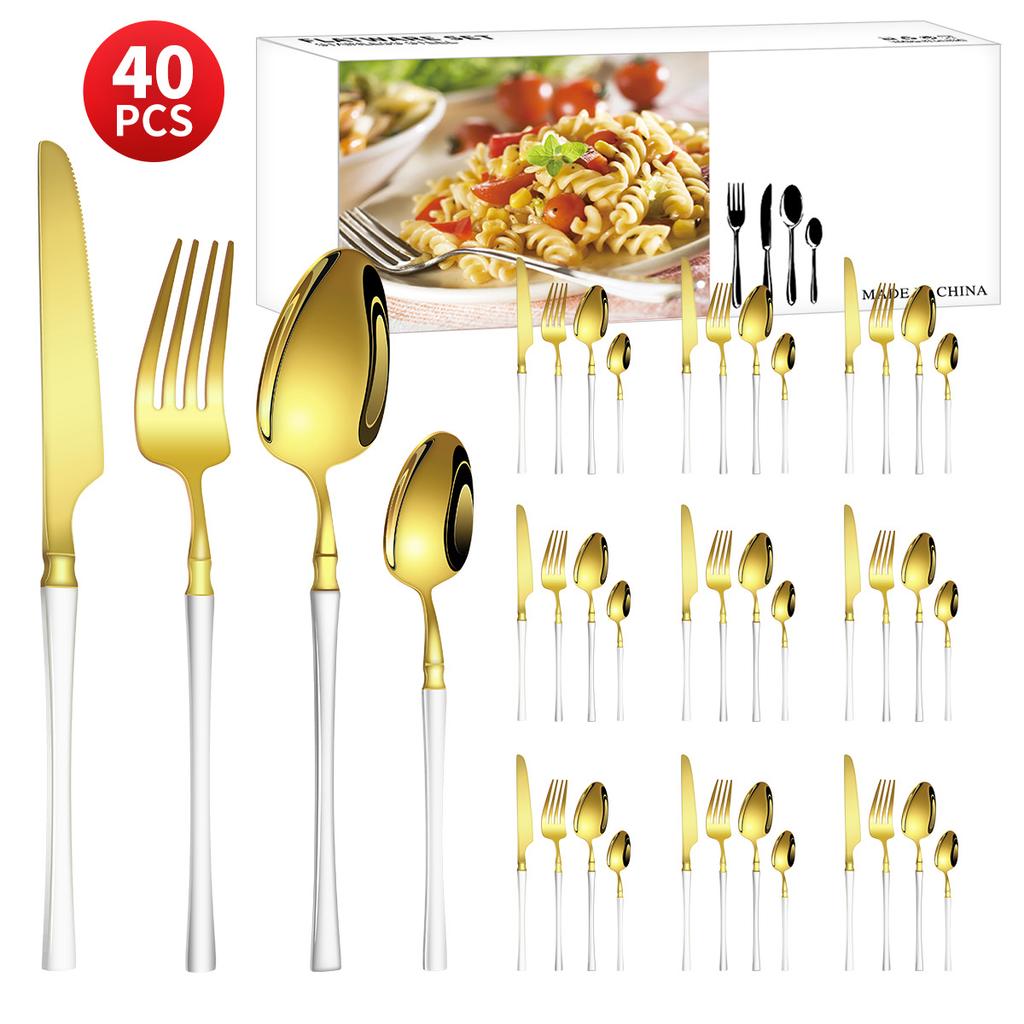 Нержавеющая сталь с небольшой талией, нож для западной еды/стейка, вилка и ложка, десертная ложка, столовые приборы, набор из 24 предметов, подарочный набор