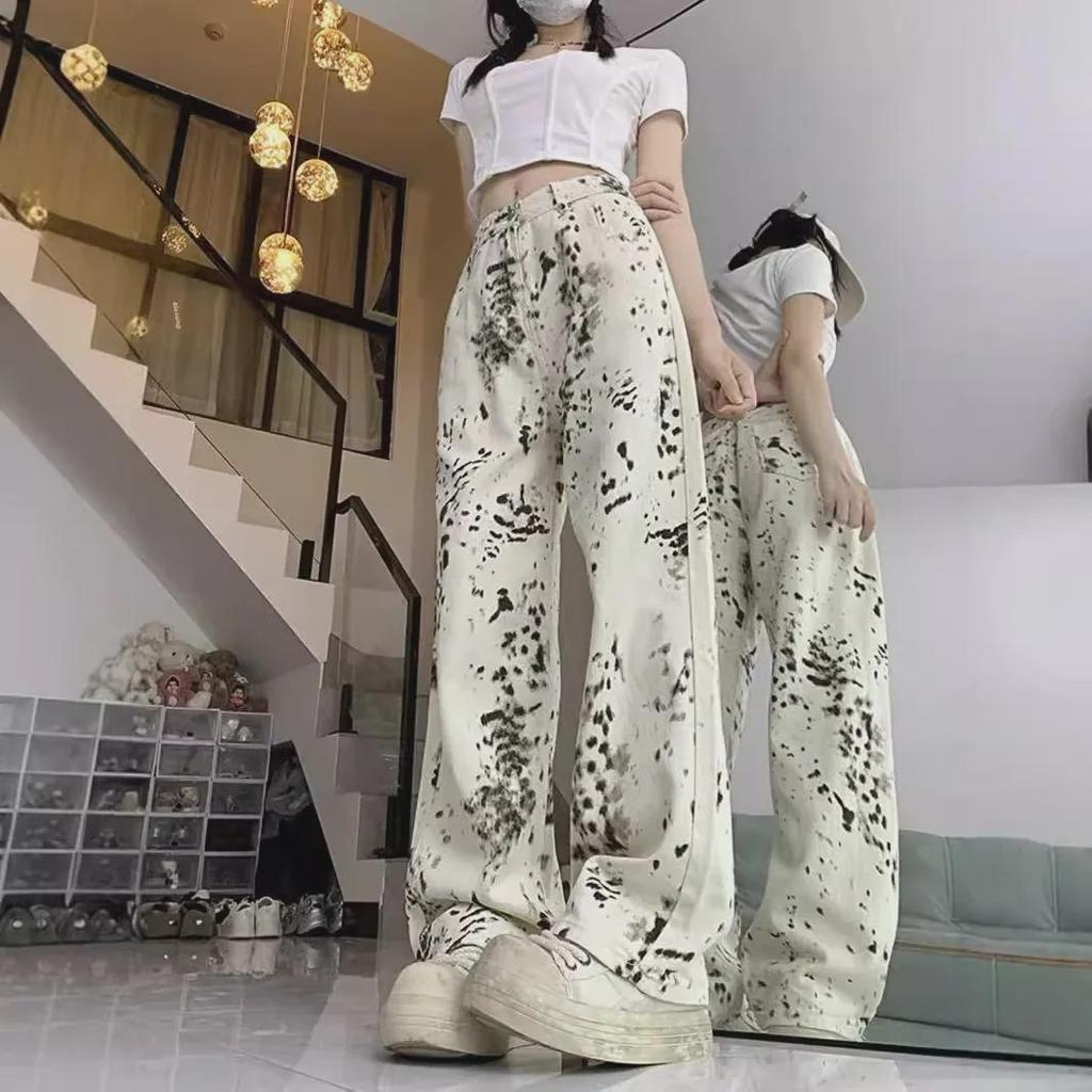 2024 Women's Autumn Leopard Print Wide-Leg Jeans - Trendy American High Street Style