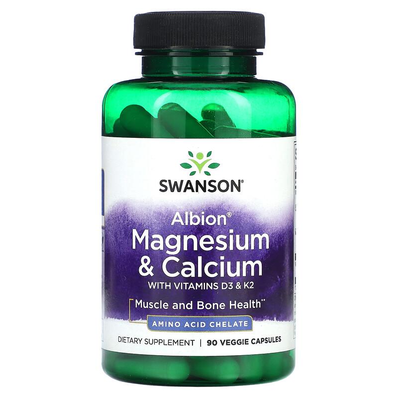 Albion, Magnesium & Calcium with Vitamins D3 & K2, 90 Veggie Capsules
