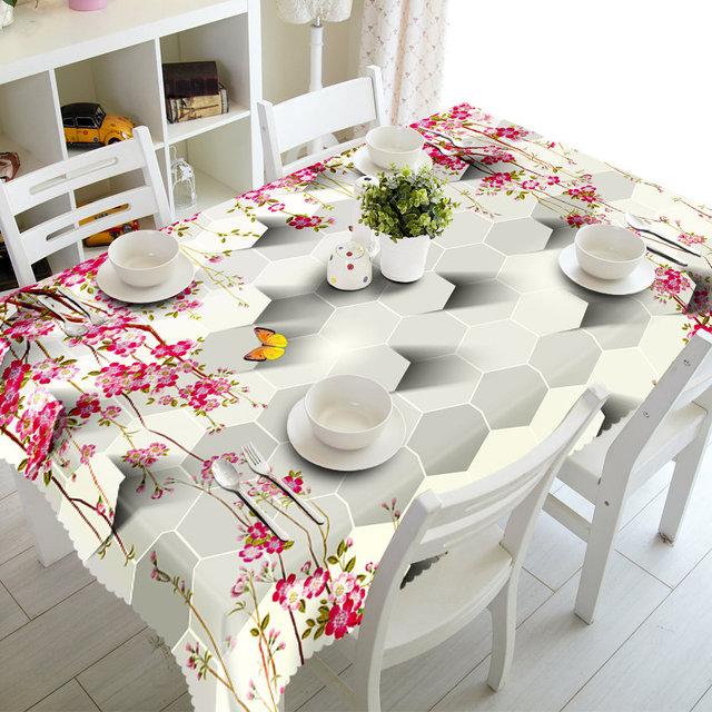 Stripe White Flower Tablecloth Fashion Plaid Rose Waterproof Thicken Rectangular And Round Table Cloth For Wedding