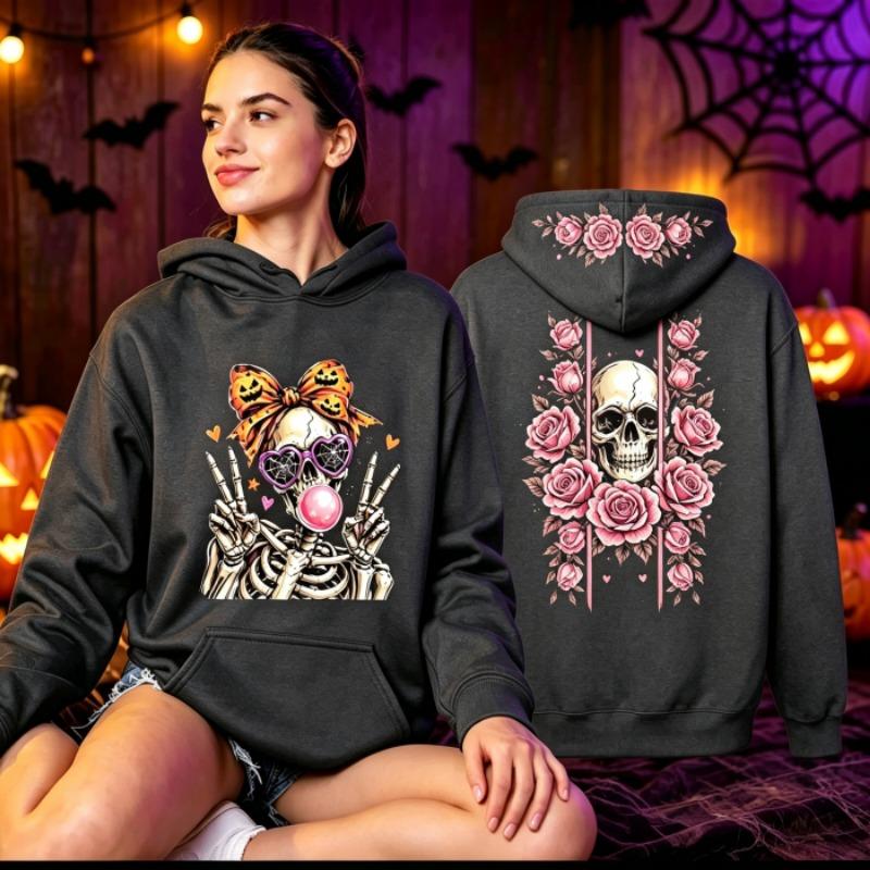 Funny Cute Skeleton Halloween Hoodie Skeleton Men Women Vintage Horror Graphic Pullover Sweatshirt Spooky Gothic Hoodies