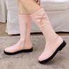 Сладкие ботфорты до колена Женская зимняя обувь Балетки Завязанные бантом Длинные ботинки Девочки Кристаллы Черный Белый Розовый Обувь Обувь Женская Повседневная