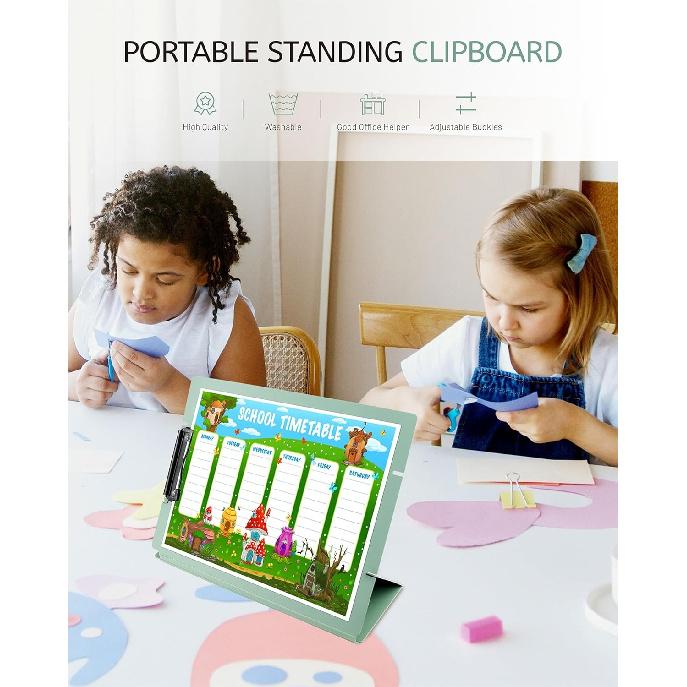 Free Standing Clipboard and Desktop Stand with Adjustable Buckles Easel Back - Foldable Stand and Document Holder for School, Office and Business Use