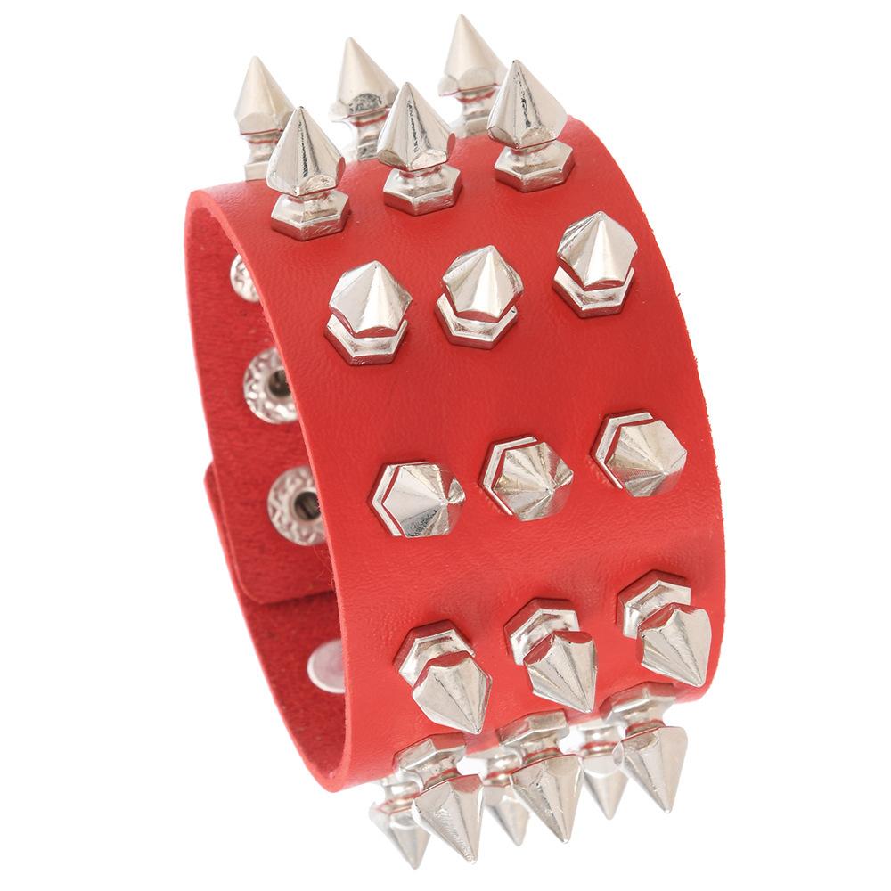 Punk Bracelet for Men Women Goth Black Leather Wristband with Metal Spike Studded Spike Rivets Cuff Bangle Adjustable