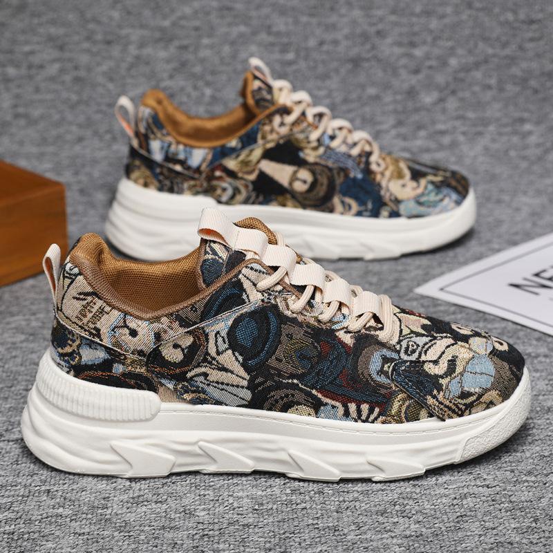 Men's Painted Canvas Platform Breathable Daddy Shoes Fashion Trend Versatile Sports Running Shoes Youth Work Shoes