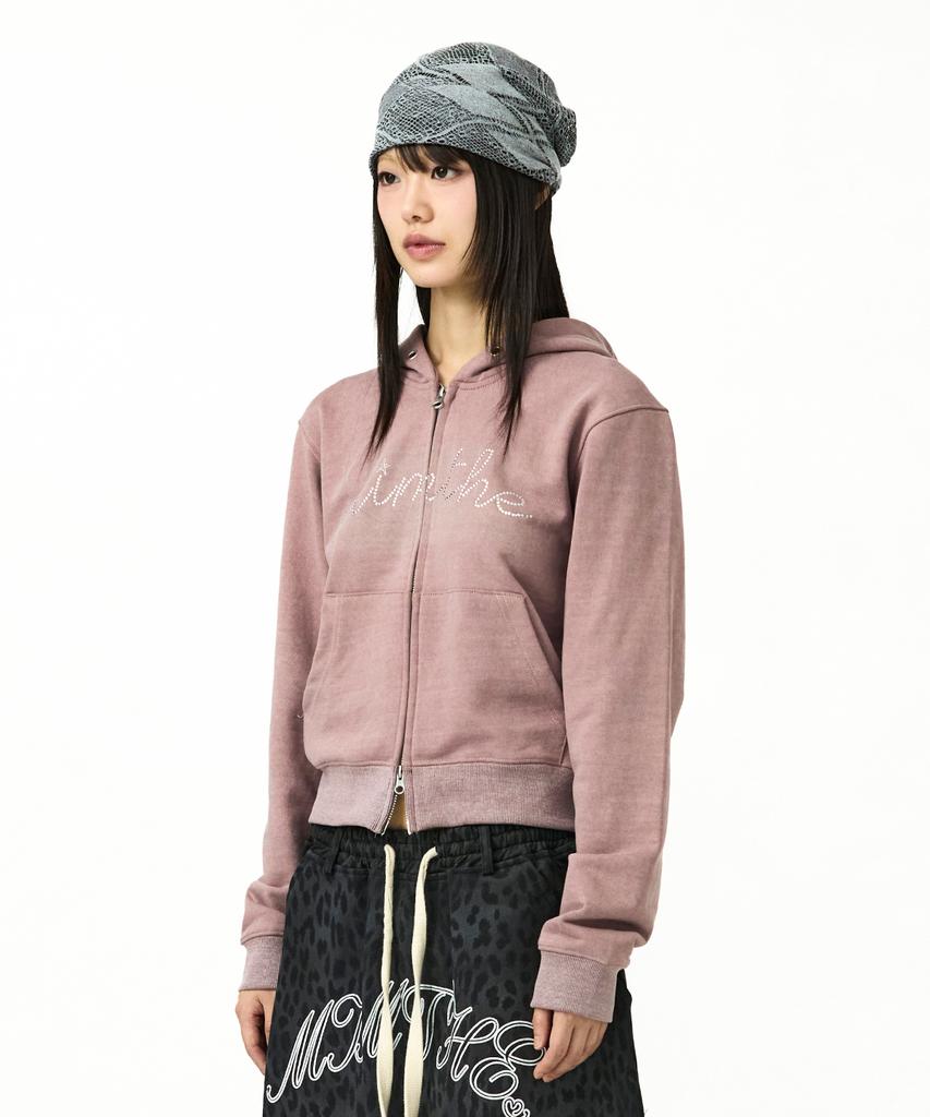 Mimthewardrobe Укороченная толстовка на молнии с логотипом из страз_Пигментный розовый
