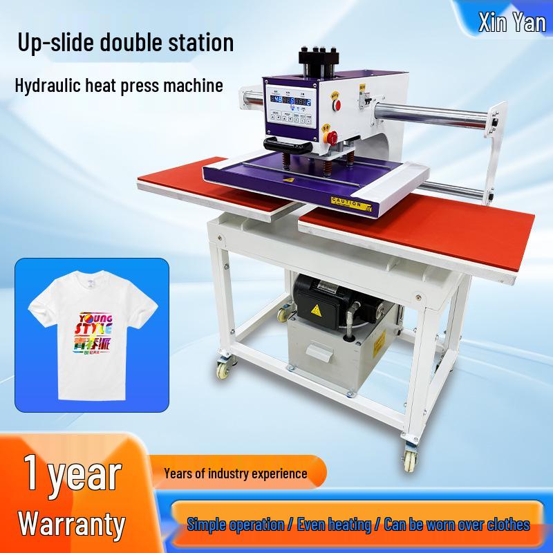 Dual-Station Hydraulic Heat Transfer Machine for Apparel Pattern and Rhinestone Printing
