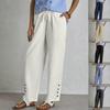 New Cotton and Linen Drawstring Pocket Lace Button Women's Casual Pants