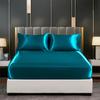 Summer Luxury Satin Silk-like Bed Sheet Set (Flat Sheet + Fitted Sheet + Pillowcase) Solid Color Mattress Cover Twin Full Queen