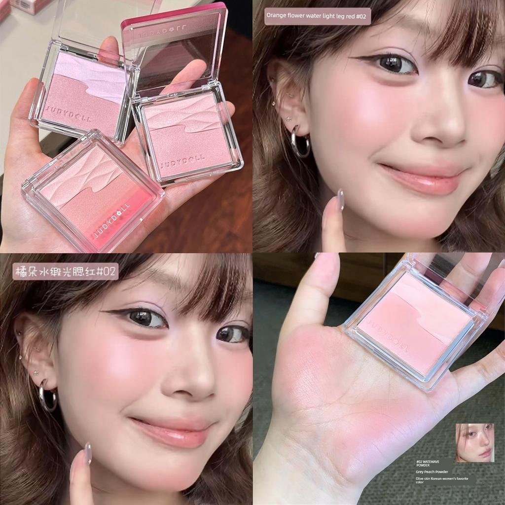 In Stock! Polished and Smooth Finish! Judydoll Orange Satin Glow Blush Dual Color Blush Palette with Highlighter