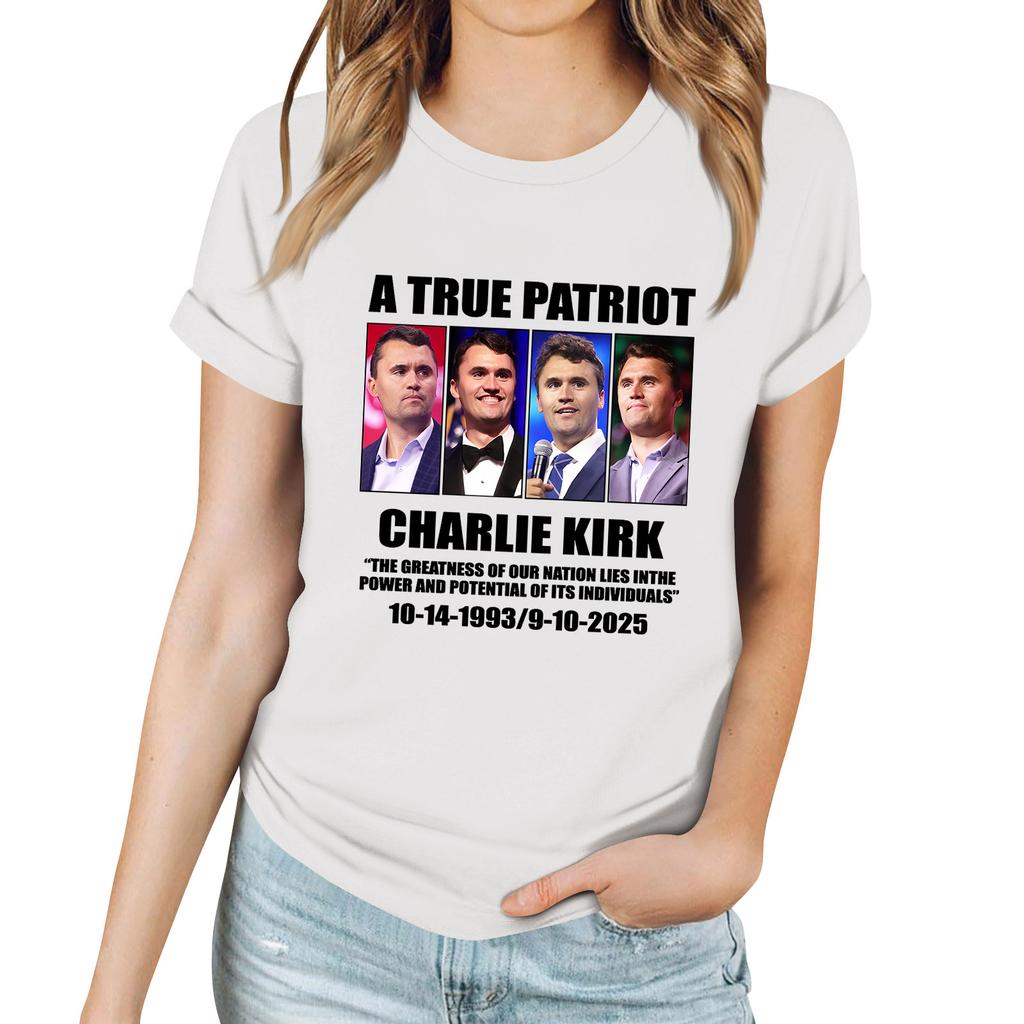 Women's Casual Printed T-Shirt Round Neck Pullover Short Sleeve Top