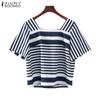 ZANZEA Женская летняя повседневная блузка в полоску с квадратным воротником и коротким рукавом