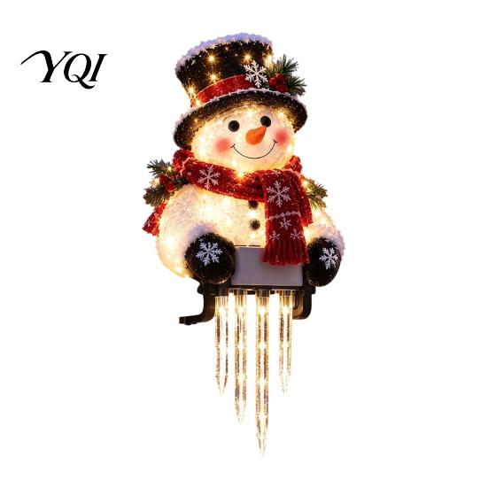 Outdoor Holiday Porch Decorations Winter Glow Snowman Icicle Light Decor, Christmas Decorations, Hanging Railing Lights LED for Porch, Yard, Entryway