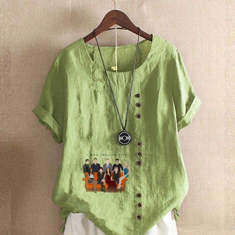 Женская модная семейная футболка с круглым вырезом и короткими рукавами, повседневная хлопково-льняная рубашка с рисунком, свободная летняя блузка для отдыха, топы