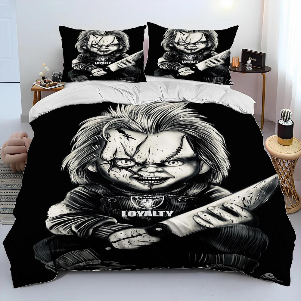 Anime Movie Duvet Cover Character Chucky Saw Comforter Bedding Set,Bed Set Quilt Cover Pillowcase,King Queen Size Bedding Set