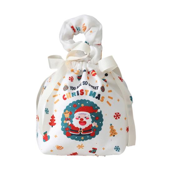 Christmas Gift Bag with Drawstring Reusable Candy Bag for Treats Cookie Goodies Xmas Eve Fruit Storage Bag with Santa Snowman Deer Doll for Xmas Party