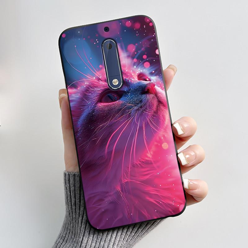 Чехол Для Nokia 5 Эстетичный Модный Милый Кот Мультяшный Черный Мягкий ТПУ Чехол для Телефона Для Nokia 5 Чехол-Бампер TA-1053 TA-1024
