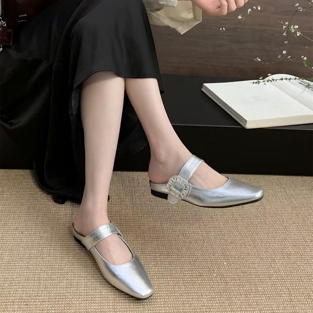 Французские полутапочки с головкой-мешком, женская верхняя одежда, весна-лето 2025, новые ретро туфли с одним словом и квадратной головкой Mary Jane Muller